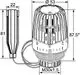 Thermostat-Kopf mit Fernfühler und Nullstellung von IMI Hydronic Engineering, mit unterschiedlichen Temperatureinstellungen, montierbar auf Heizkörper.